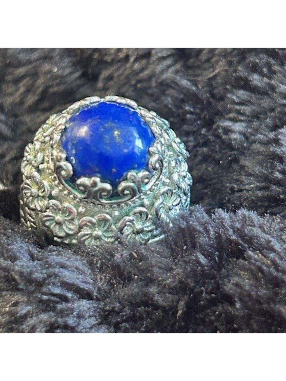 Karis collection Lapis Silver toned ring marked with STS